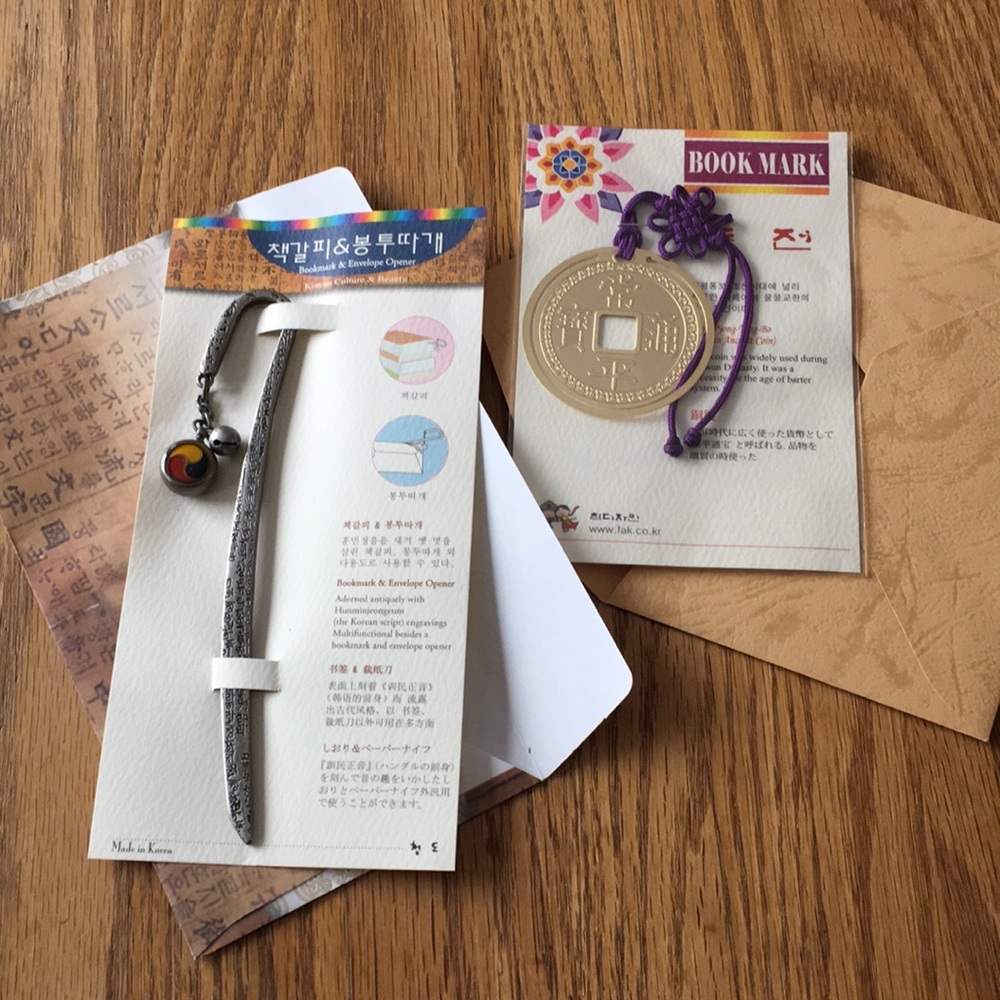 Korean bookmarks- one is a bookmark and envelope opener